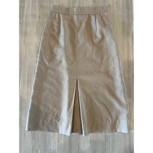 Vintage The Villager Beige Midi Skirt Pockets Front Pleat Tan Size 8
